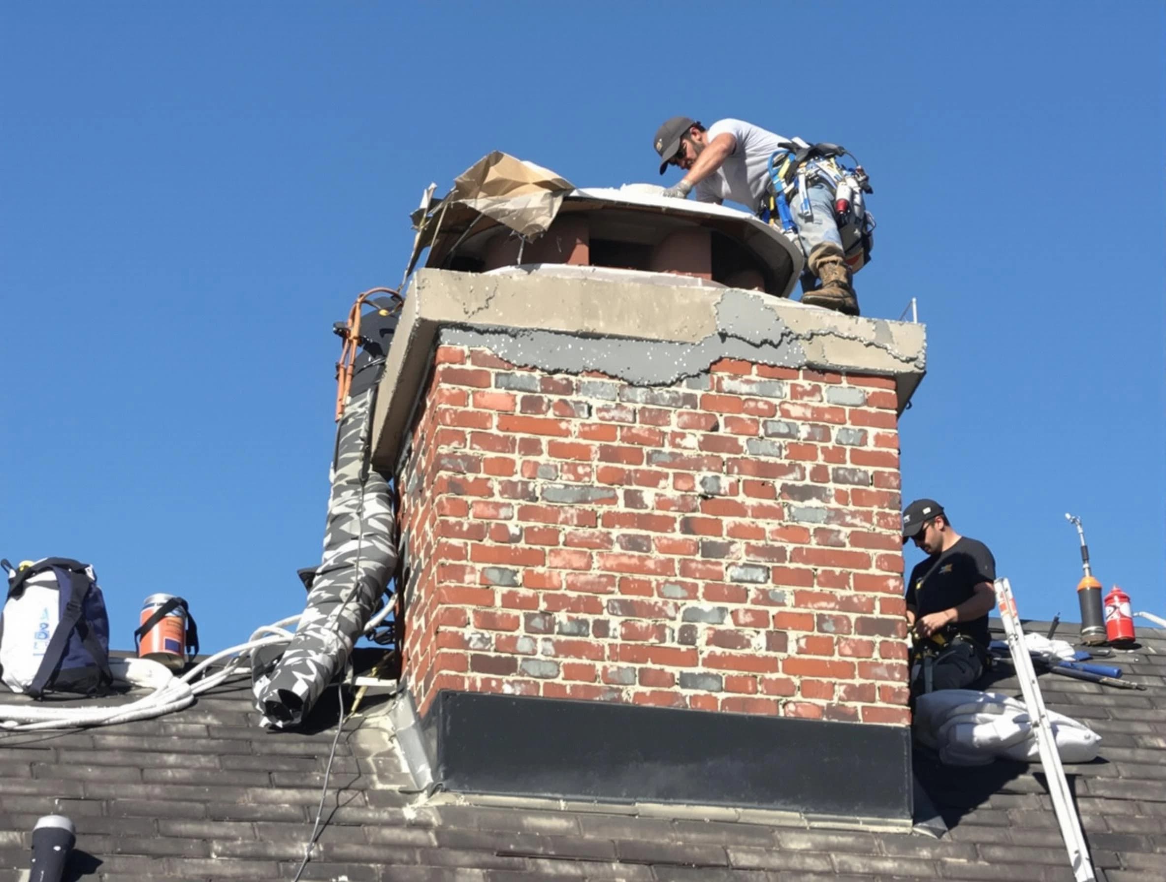 Draper Chimney Sweep installing a custom chimney crown in Draper, UT