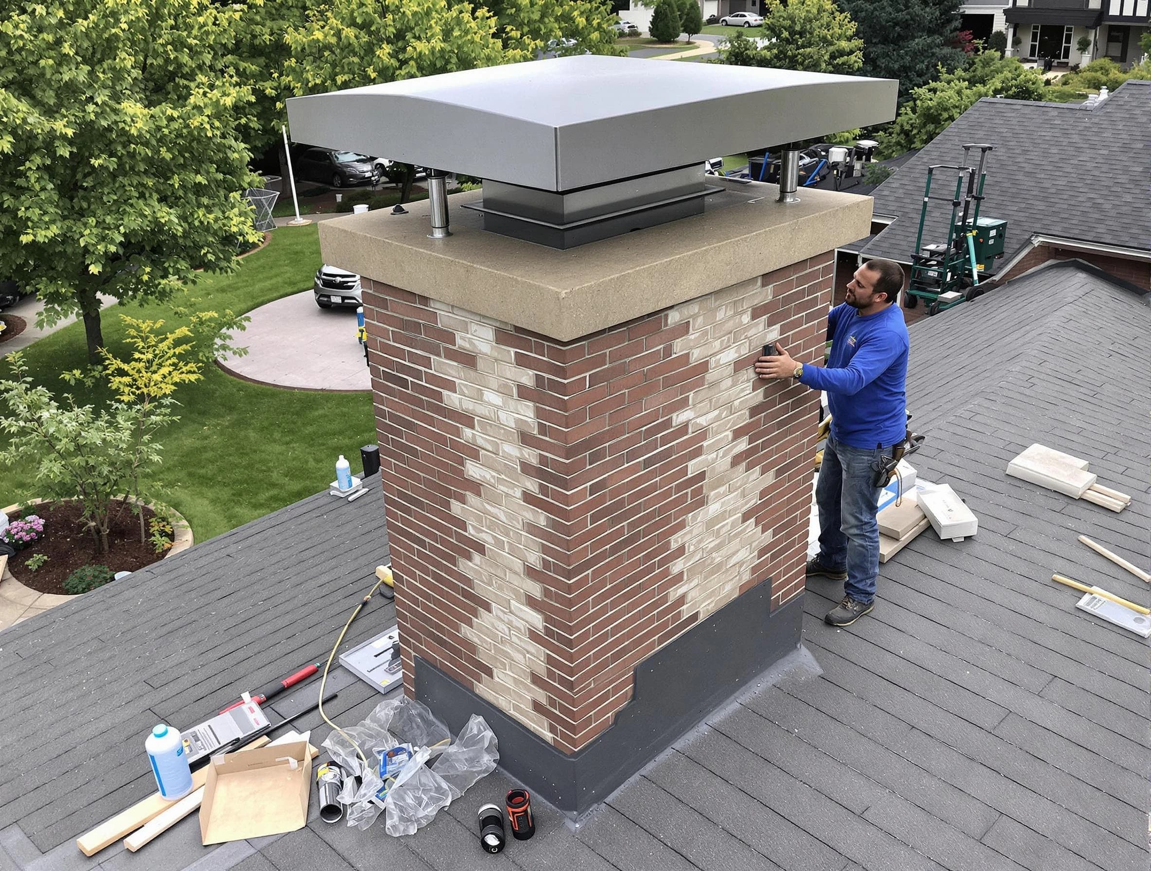 Draper Chimney Sweep team working on a custom chimney remodel in Draper, UT
